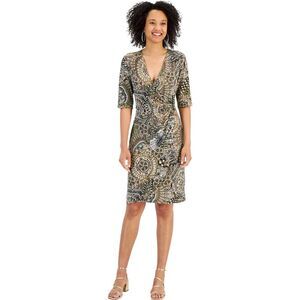 Connected Apparel Womens Printed Wrap Midi Dress, Multicoloured, NWT